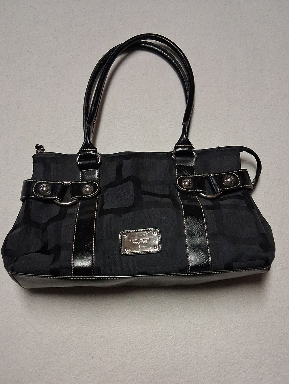 Nine West Black Logo Shoulder Bag with Leather Trim